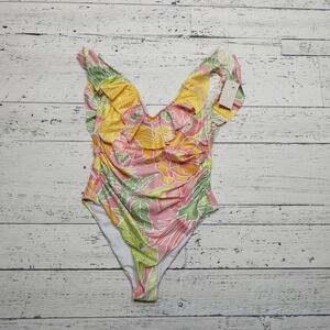 Watercolors by Kenny Flowers Swimsuit Womens Small One Piece Ruffle‎ Floral